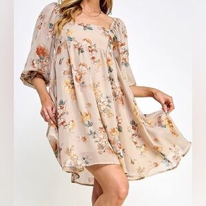 NWT Floral Puff Sleeve Mini Dress L